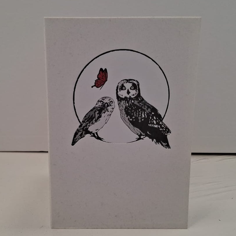 Couple Owl Circle with Butterfly Blank Greeting Card
