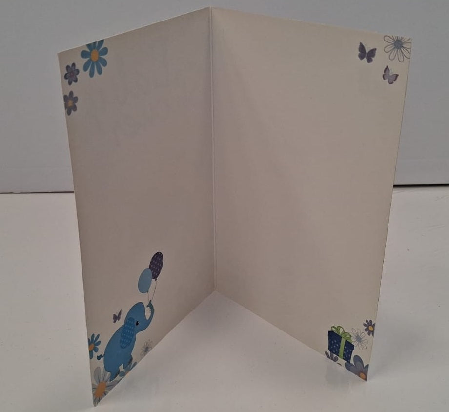 Baby Shower Blue Elephant Balloons & Gifts Blank Greeting Card