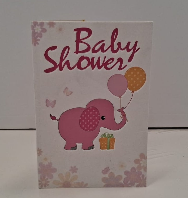 Baby Shower Pink Elephant Balloons & Gifts Blank Greeting Card