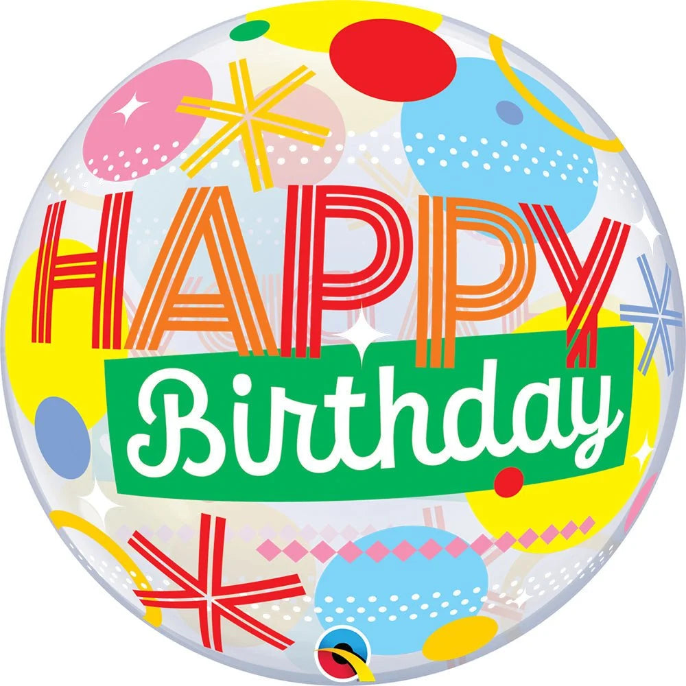 BIRTHDAY CIRCLES DOTS STRIPES BUBBLES FOIL BALLOONS - Helium Filled
