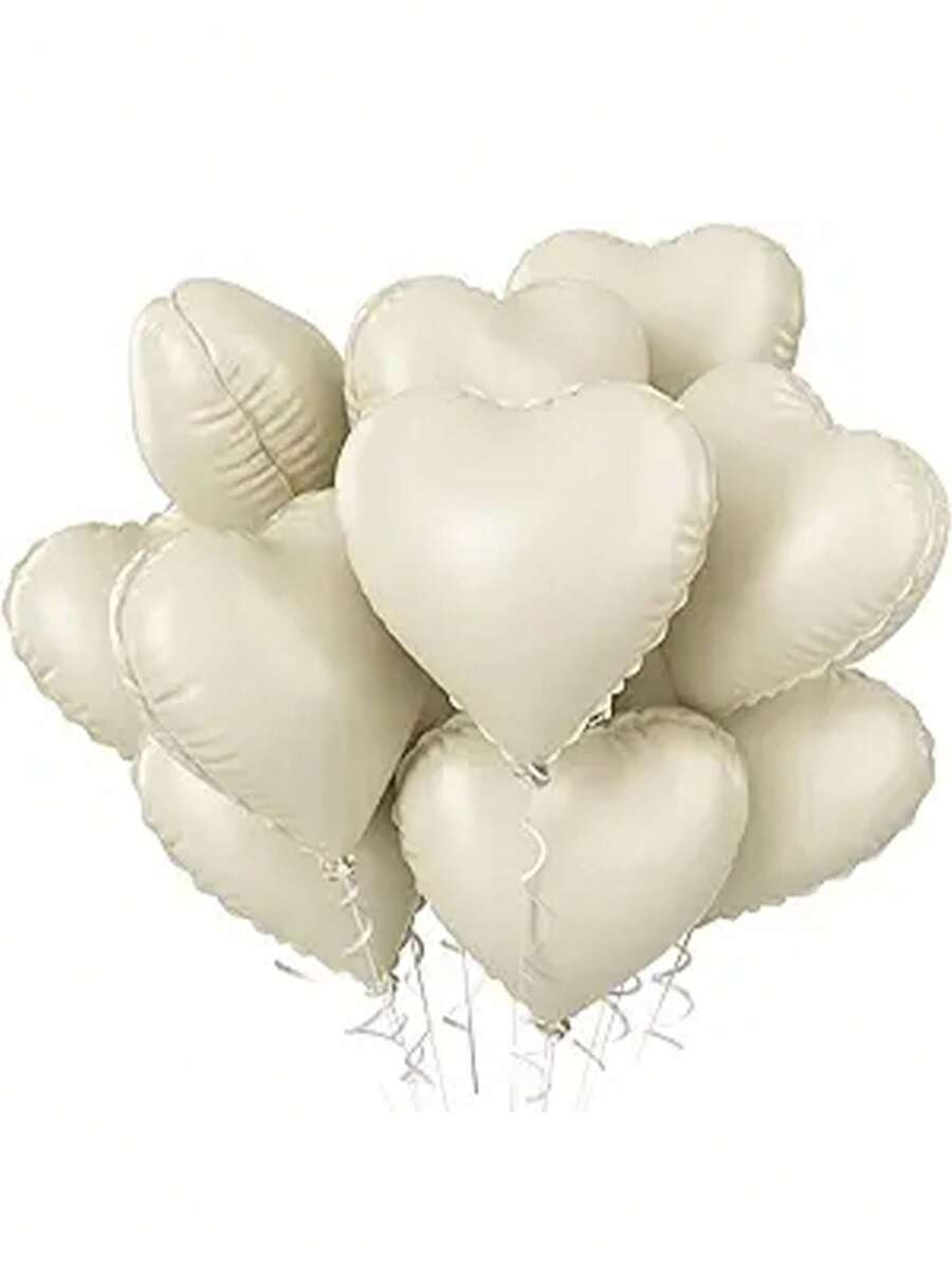 18H HEART WHITE BEIGE FOIL BALLOONS - HELIUM Filled