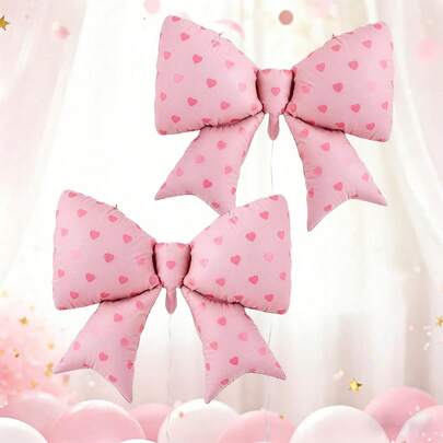 SS PINK BOW WITH HEART PRINT FOIL BALLOONS HELIUM Filled