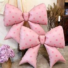 SS PINK BOW WITH HEART PRINT FOIL BALLOONS HELIUM Filled