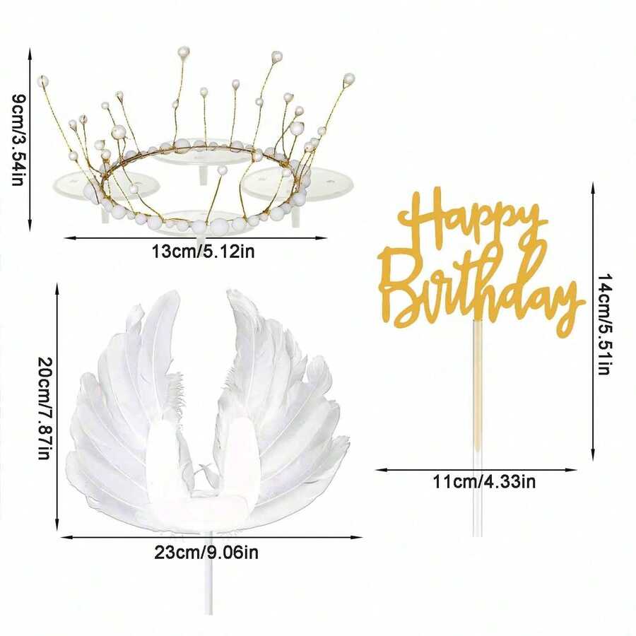 Elegant Princess Birthday Cake Topper - 3pcs