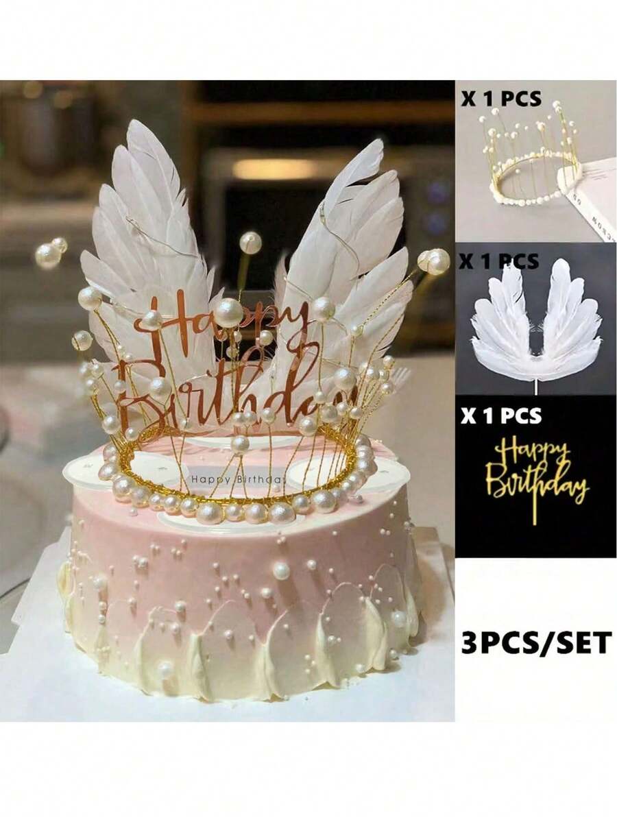 Elegant Princess Birthday Cake Topper - 3pcs