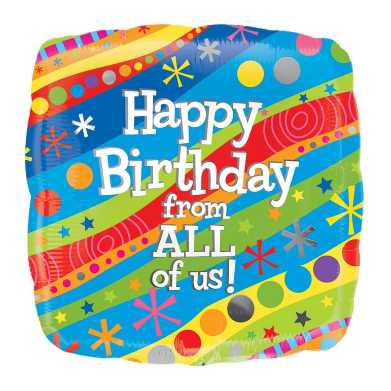 18C HAPPY BIRTHDAY FROM ALL SQUARE FOIL BALLOON - Helium Filled