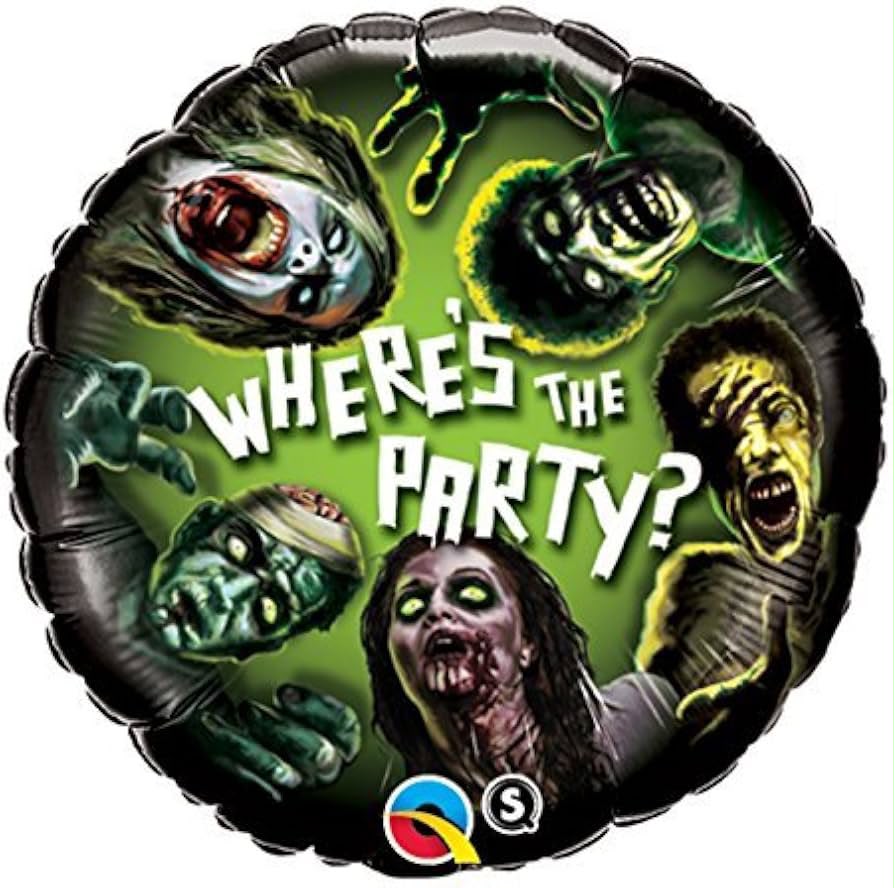 18C ZOMBIE WHERE'S THE PARTY FOIL BALLOONS HELIUM Filled