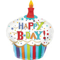 SS HAPPY BIRTHDAY STRIPE CUPCAKE FOIL BALLOON - Helium Filled