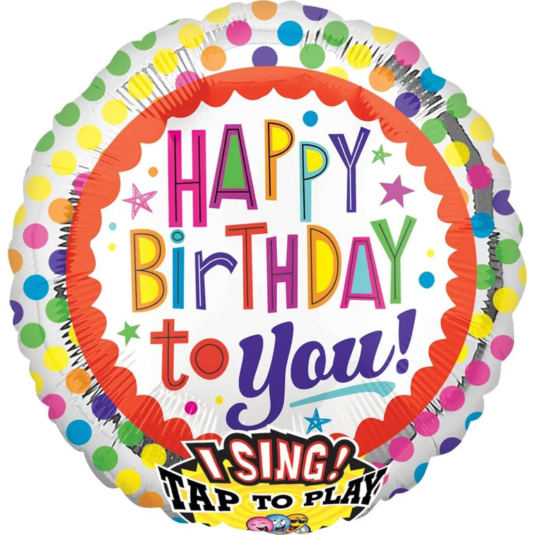 SS HAPPY BIRTHDAY TO YOU DOTS SINGING FOIL BALLOON - Helium Filled