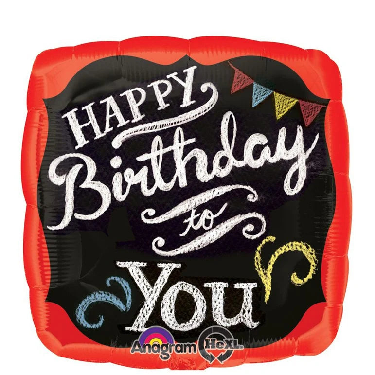 18 CHALKBOARD HAPPY BIRTHDAY FOIL BALLOON - Helium Filled