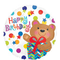 18C HAPPY BIRTHDAY BEAR GIFT FOIL BALLOON - Helium Filled
