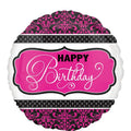 18C PINK, BLACK & WHITE BIRTHDAY FOIL BALLOON - Helium Filled