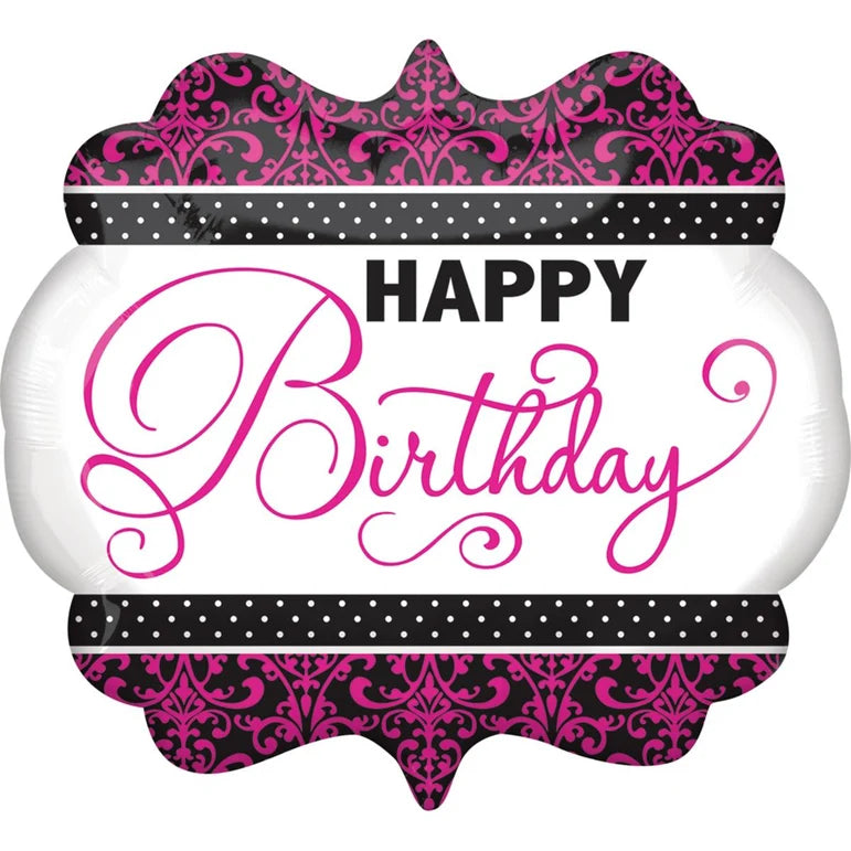 SS PINK, BLACK &amp; WHITE BIRTHDAY FOIL BALLOON - Helium Filled