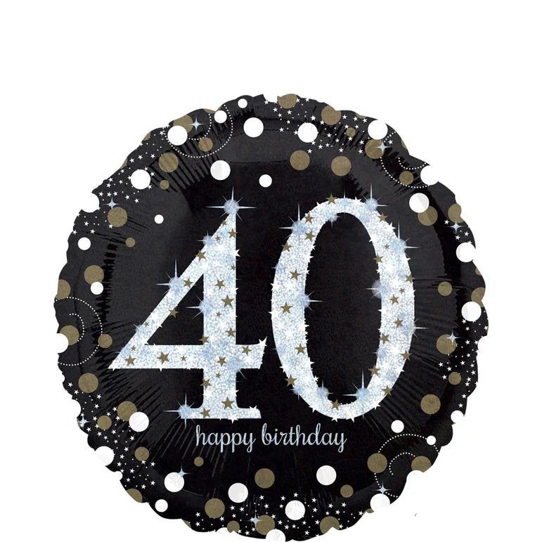 18C SPARKLING BIRTHDAY 40 HOLOGRAPHIC FOIL BALLOON - Helium Filled