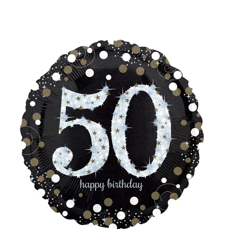 18C SPARKLING BIRTHDAY 50 HOLOGRAPHIC FOIL BALLOON - Helium Filled