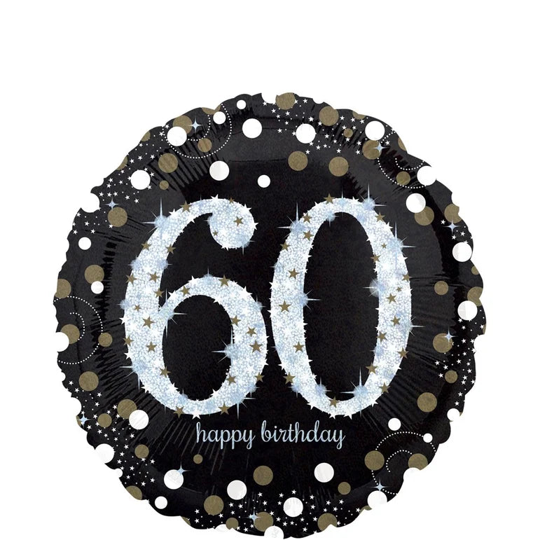 18C SPARKLING BIRTHDAY 60 HOLOGRAPHIC FOIL BALLOON - Helium Filled