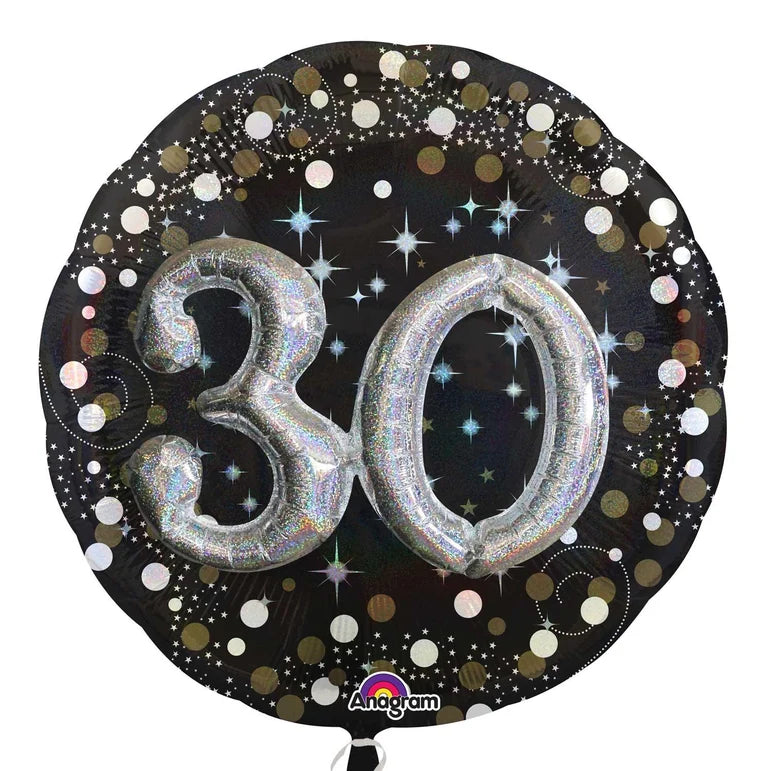 SS SPARKLING 30 BIRTHDAY MULTI FOIL BALLOONS HELIUM Filled