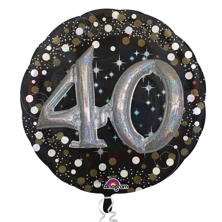SS SPARKLING 40 BIRTHDAY MULTI FOIL BALLOONS HELIUM Filled