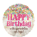 18C SPRINKLES ON TOP BIRTHDAY FOIL BALLOON - Helium Filled