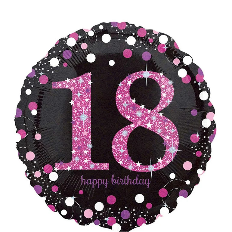 18C PINK CELEBRATION 18 HOLOGRAPHIC FOIL BALLOON - Helium Filled