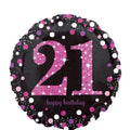 18C PINK CELEBRATION 21 HOLOGRAPHIC FOIL BALLOON - Helium Filled
