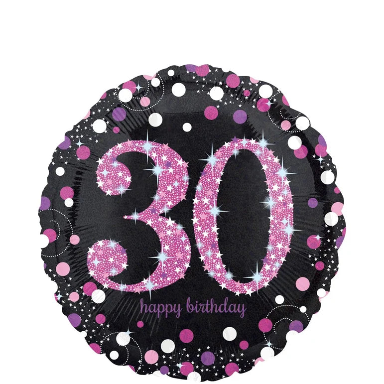 18C PINK CELEBRATION 30 HOLOGRAPHIC FOIL BALLOON - Helium Filled