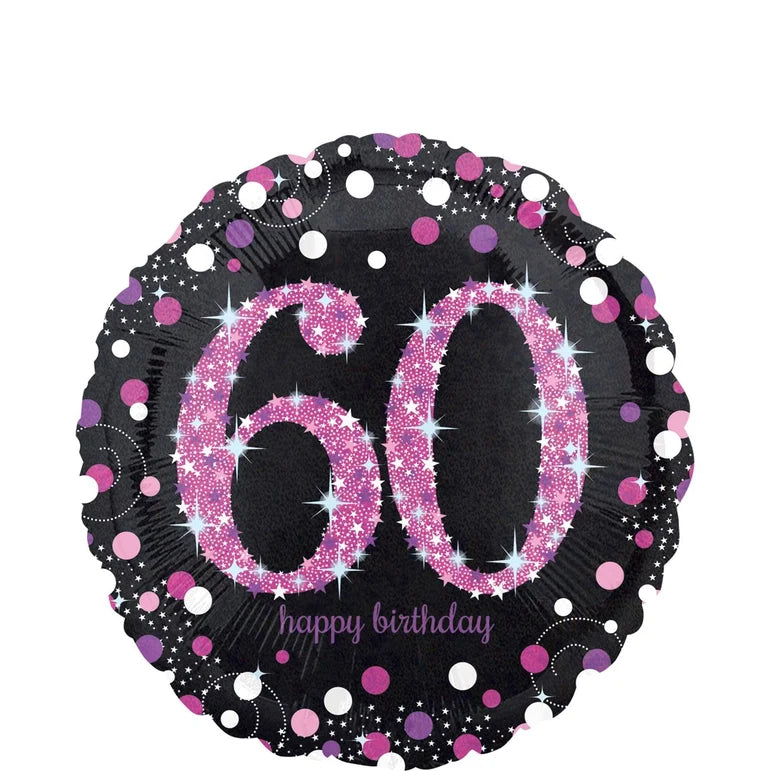 18C PINK CELEBRATION 60 HOLOGRAPHIC FOIL BALLOON - Helium Filled