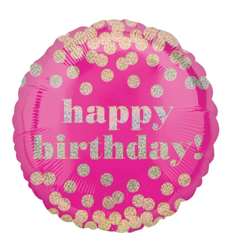 18C HAPPY BIRTHDAY DOTTY HOLOGRAPHIC FOIL BALLOON - Helium Filled