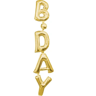 B-DAY GOLD VERTICAL Foil Balloon Banner - AIR-FILLED (NON-FLYING)
