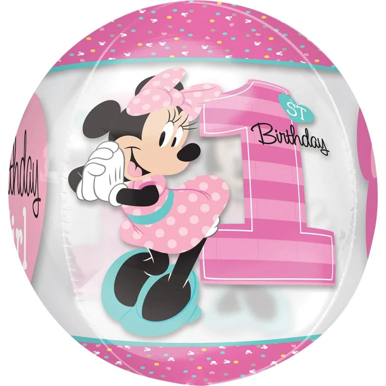 MINNIE 1ST BIRTHDAY ORBZ FOIL BALLOON - Helium Filled