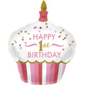 SS 1ST BIRTHDAY CUPCAKE GIRL HOLOGRAPHIC FOIL BALLOON - Helium Filled