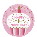 18C 1ST BIRTHDAY CUPCAKE GIRL HOLOGRAPHIC FOIL BALLOON - Helium Filled
