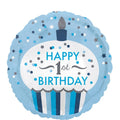 18C 1ST BIRTHDAY CUPCAKE BOY HOLOGRAPHIC FOIL BALLOON - Helium Filled