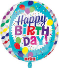 HAPPY BIRTHDAY STREAMER BURST CLEAR ORBZ FOIL BALLOONS - Helium Filled
