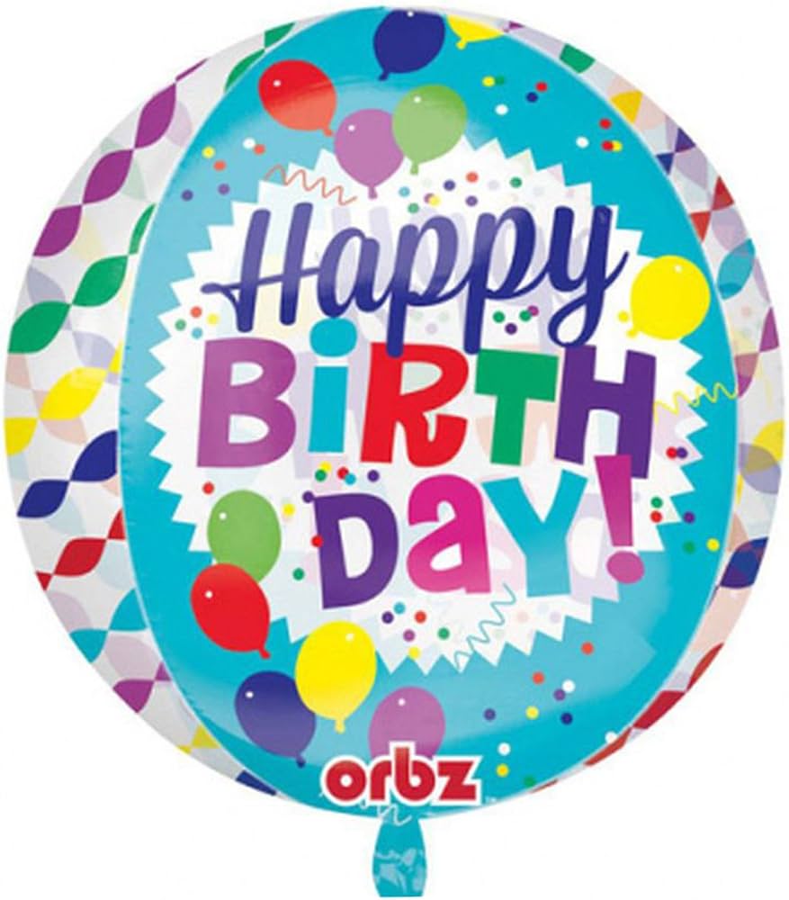 HAPPY BIRTHDAY STREAMER BURST CLEAR ORBZ FOIL BALLOONS - Helium Filled