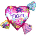 SS MOM FLOWER HEART CLUSTER FOIL BALLOONS - HELIUM Filled