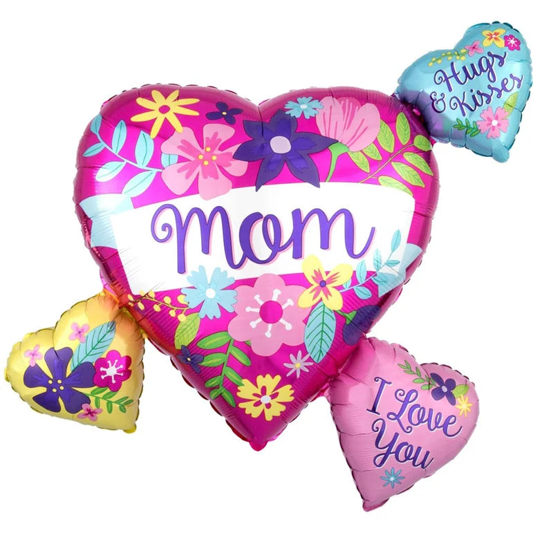 SS MOM FLOWER HEART CLUSTER FOIL BALLOONS - HELIUM Filled