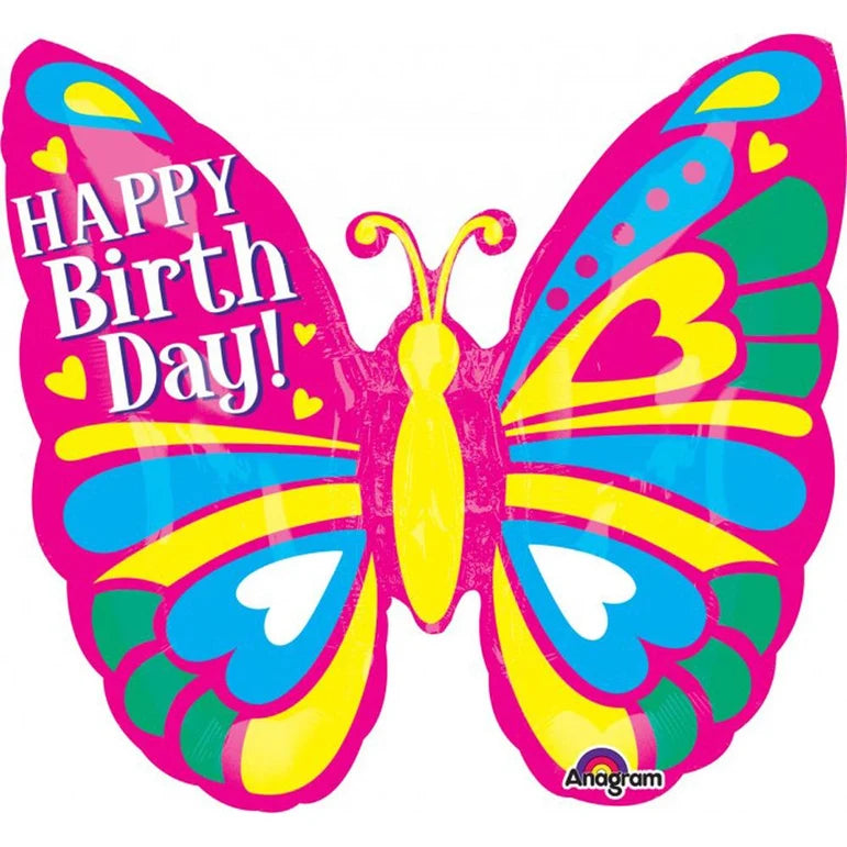 SS HAPPY BIRTHDAY BUTTERFLY FOIL BALLOON - Helium Filled