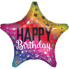 18C RAINBOW STAR BIRTHDAY FOIL BALLOON - Helium Filled
