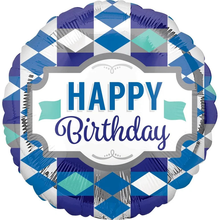 18C HAPPY BIRTHDAY TIE PATTERN FOIL BALLOON - Helium Filled