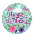 18C HAPPY BIRTHDAY FLORAL SWAN FOIL BALLOON - Helium Filled