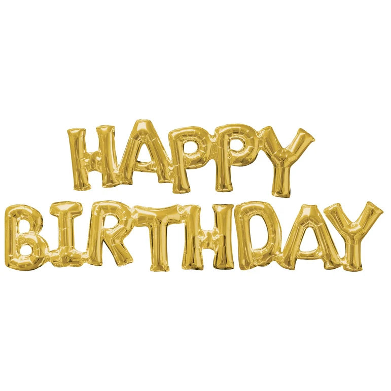 HAPPY BIRTHDAY GOLD Foil Balloon Banner - AIR-FILLED (NON-FLYING)