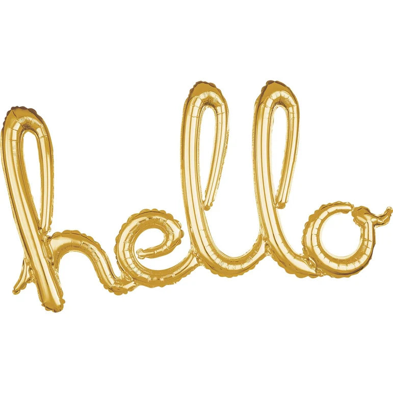 HELLO SCRIPT GOLD&nbsp;Foil Balloon Banner - AIR-FILLED (NON-FLYING)
