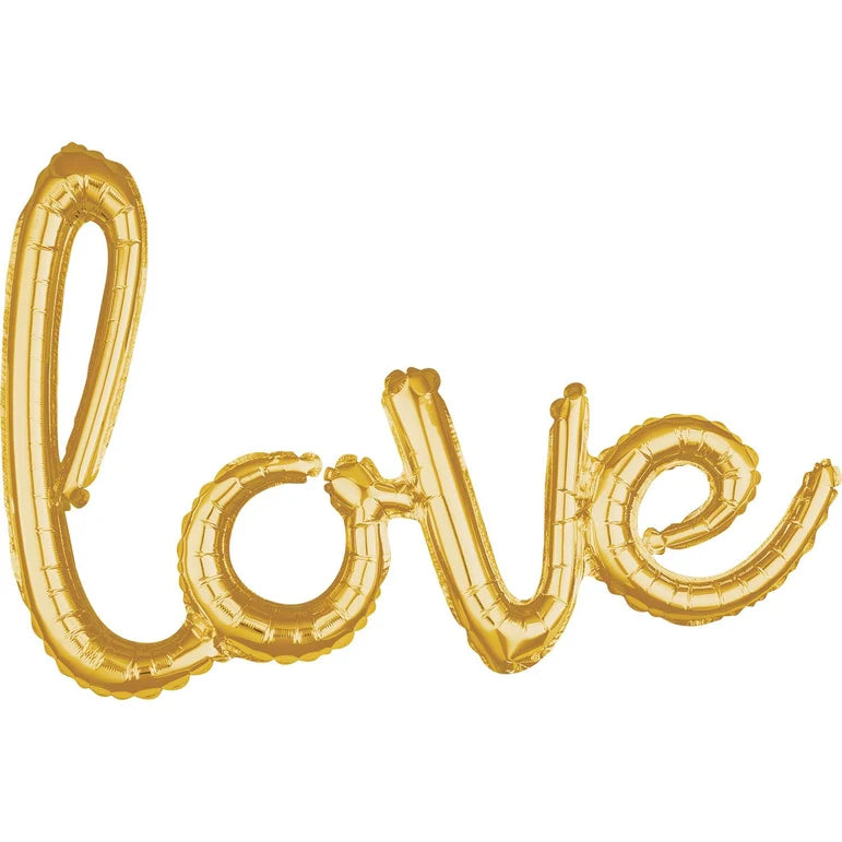 LOVE SCRIPT GOLD Foil Balloon Banner - AIR-FILLED (NON-FLYING)