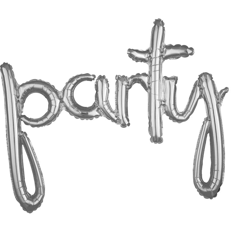PARTY SCRIPT SILVER Foil Balloon Banner - AIR-FILLED (NON-FLYING)