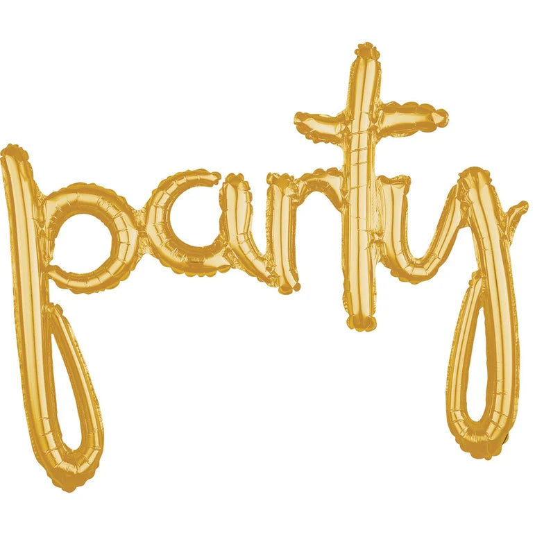 PARTY SCRIP GOLD Foil Balloon Banner - AIR-FILLED (NON-FLYING)