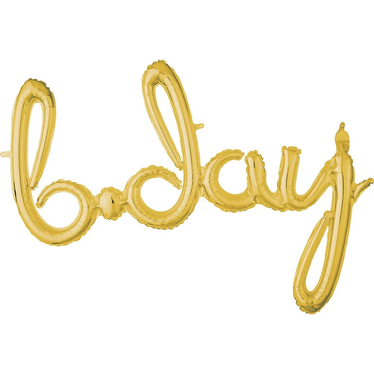 B-DAY SCRIPT GOLD Foil Balloon Banner - AIR-FILLED (NON-FLYING)