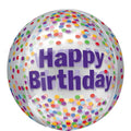 HAPPY BIRTHDAY FUNFETTI ORBZ FOIL BALLOONS - Helium Filled