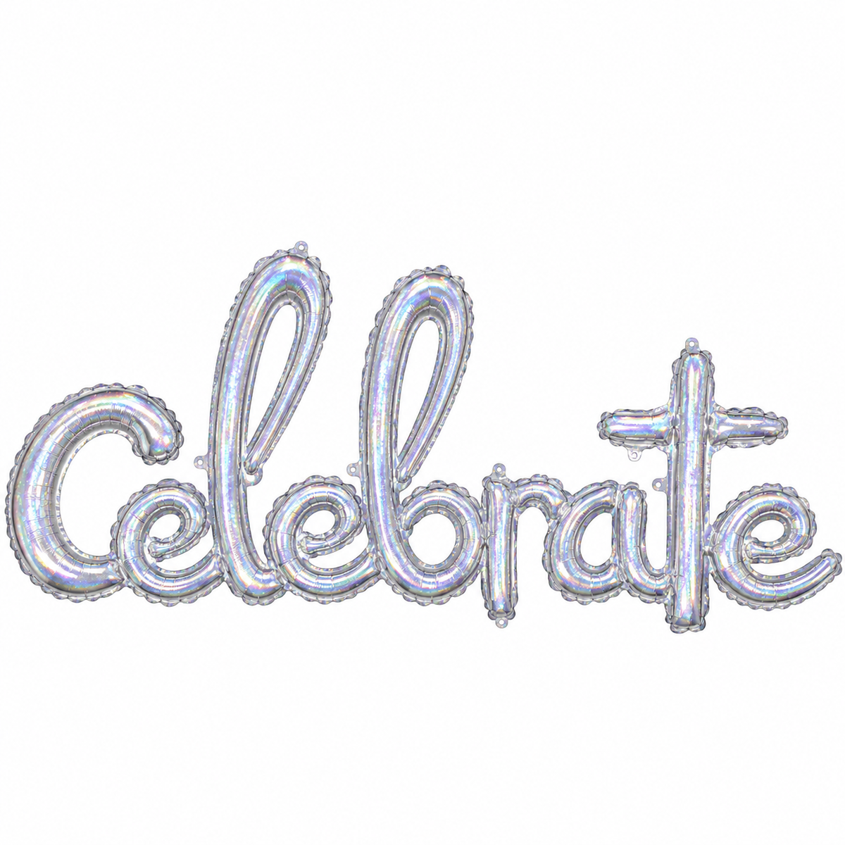 CELEBRATE SCRIPT SILVER HOLOGRAPHIC Foil Balloon Banner - AIR-FILLED (NON-FLYING)