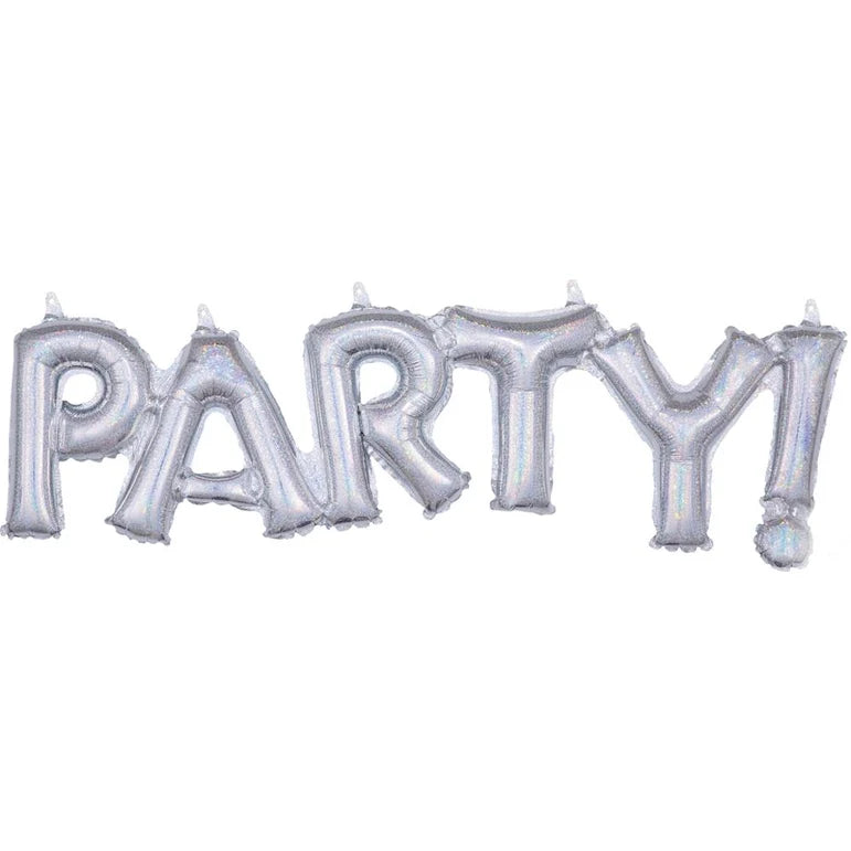 PARTY! SILVER Foil Balloon Banner - AIR-FILLED (NON-FLYING)